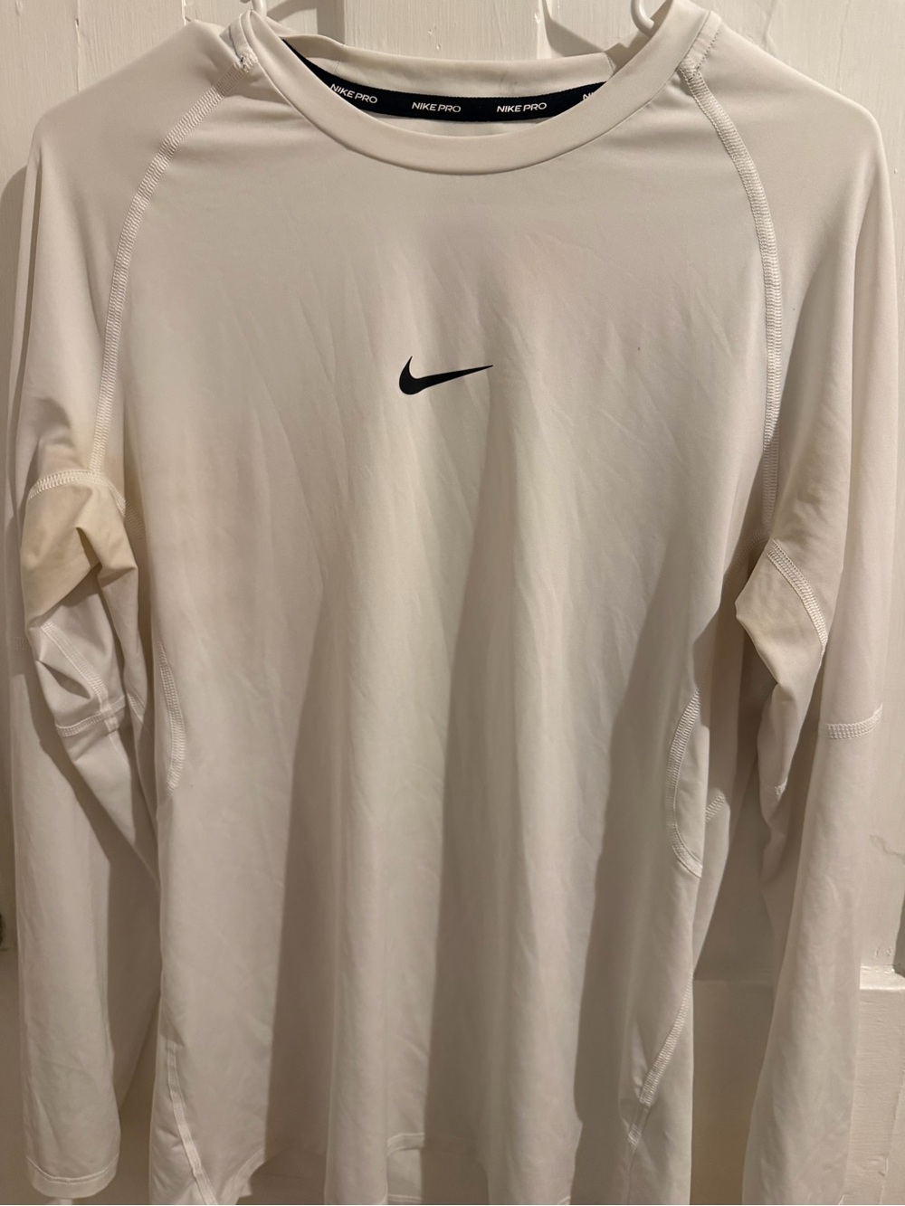Nike White Long-Sleeve Training Top with Black Swoosh
